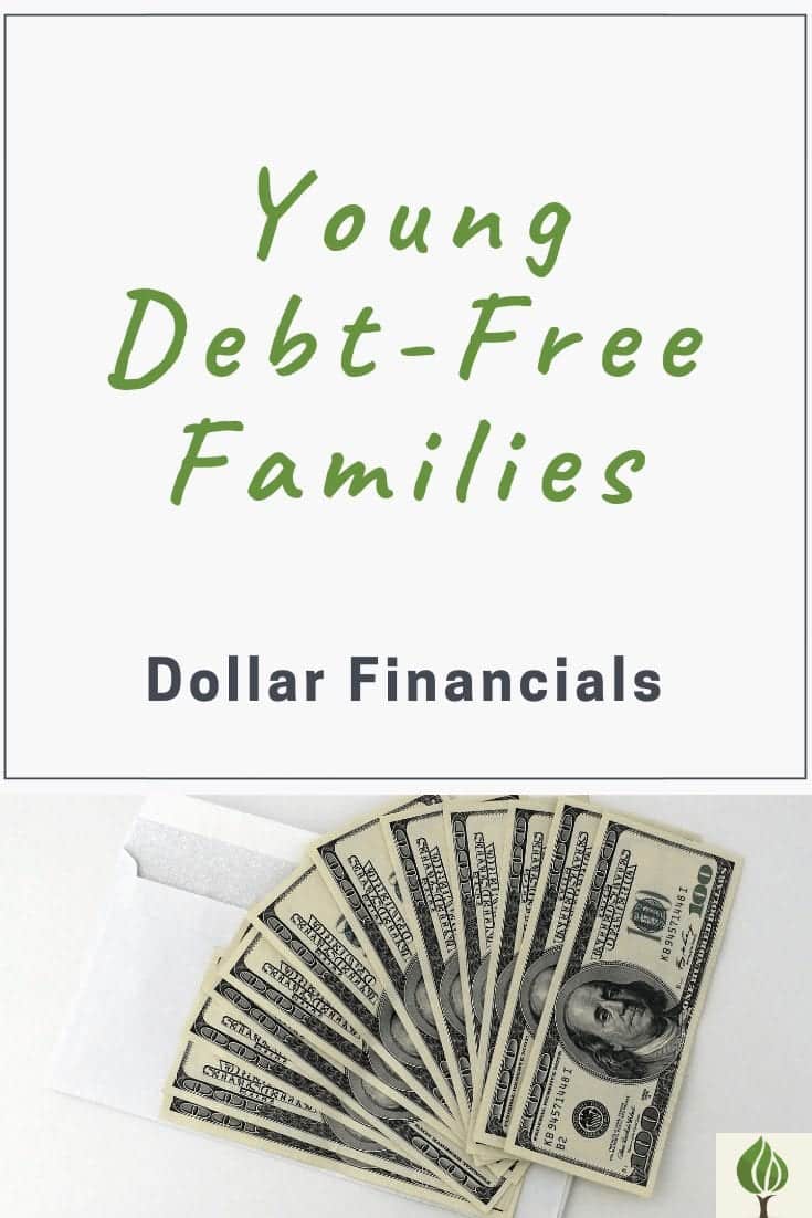 Pinterest pin featuring young debt-free families dollar financials