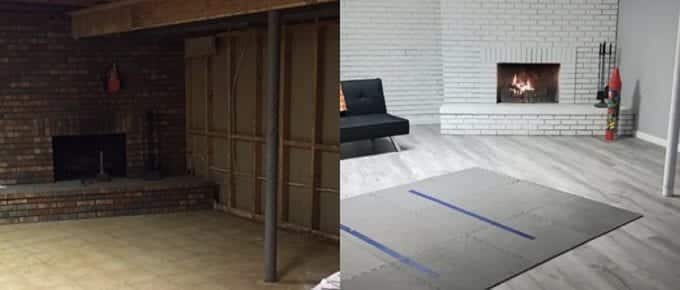 before and after photos of basement remodel