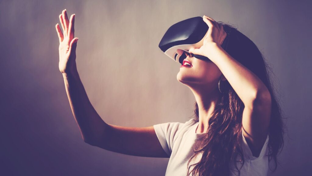 Woman using virtual reality headset