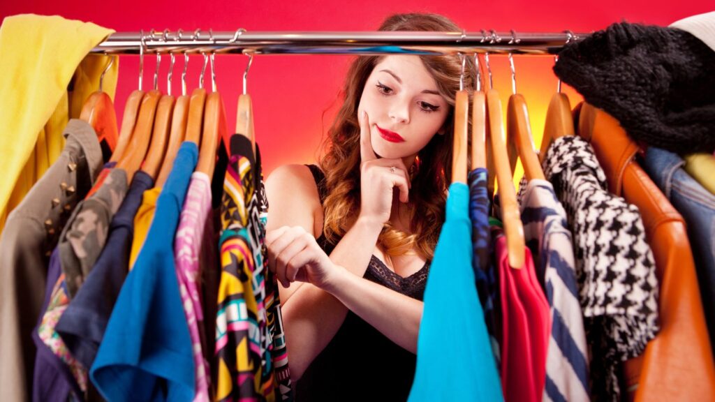 Woman looking at her clothes